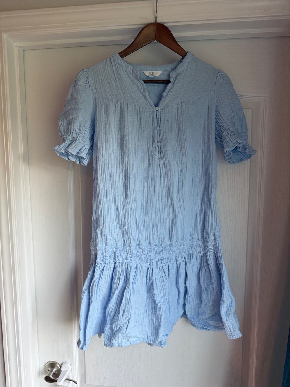 Time & Tru Light Blue Cotton Gauze Short Sleeve Tunic Dress